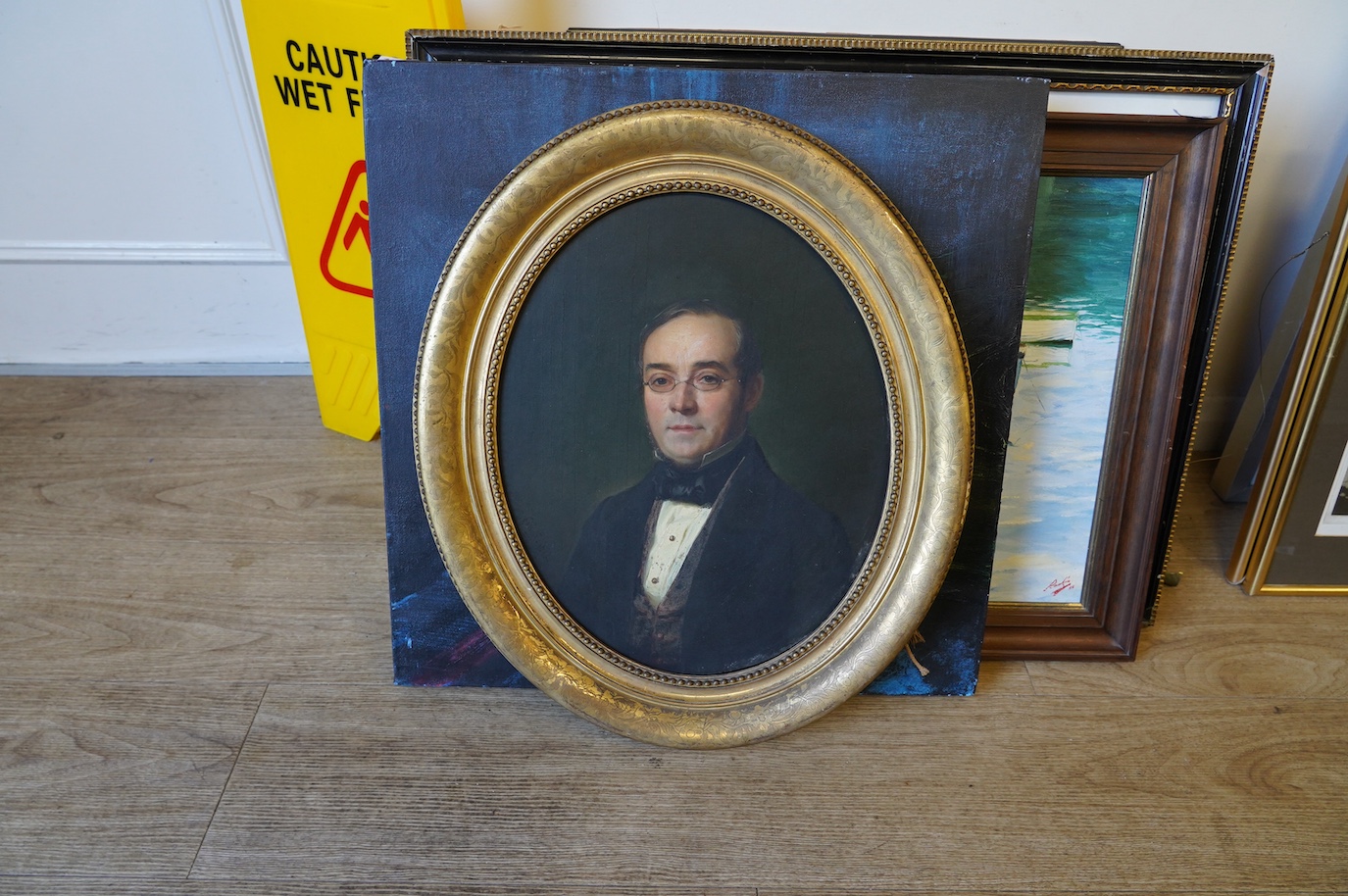 Late 19th century, French School, oil on board, Portrait of a gentleman, unsigned, oval 39 x 32cm, gilt frame. Condition - fair to good, loose within the frame